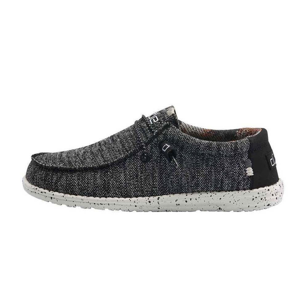 Mens Hey Dude Wally Stitch Flecked Woven Moc Toe Slip On Black